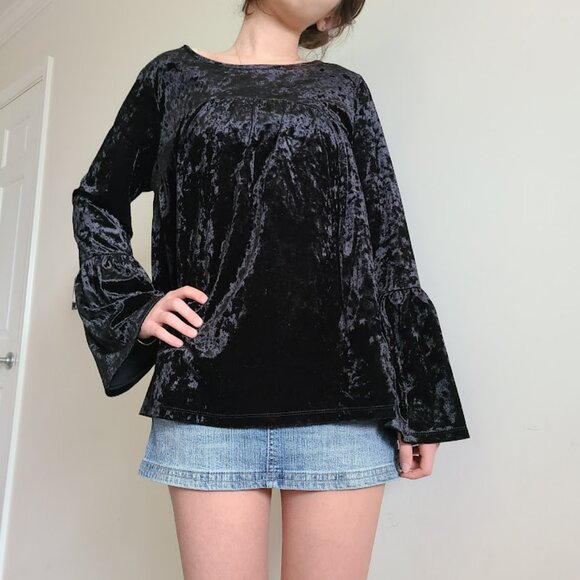 Wrangler Retro Crushed Velvet Bell Sleeve Top M | Western Boho Cowgirlcore - Picture 2 of 8